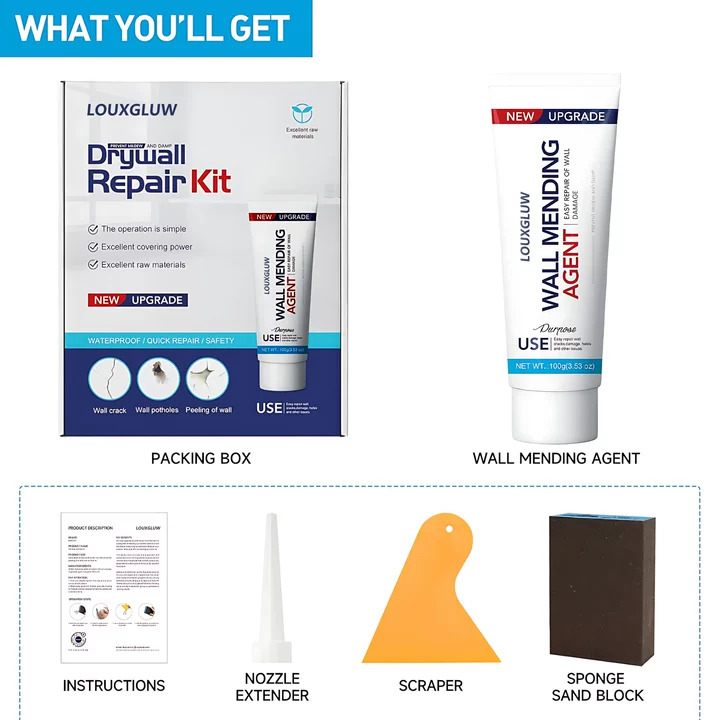 Louxgluw Spackle Wall Repair Kit,Wall Mending Agent Putty with Scraper